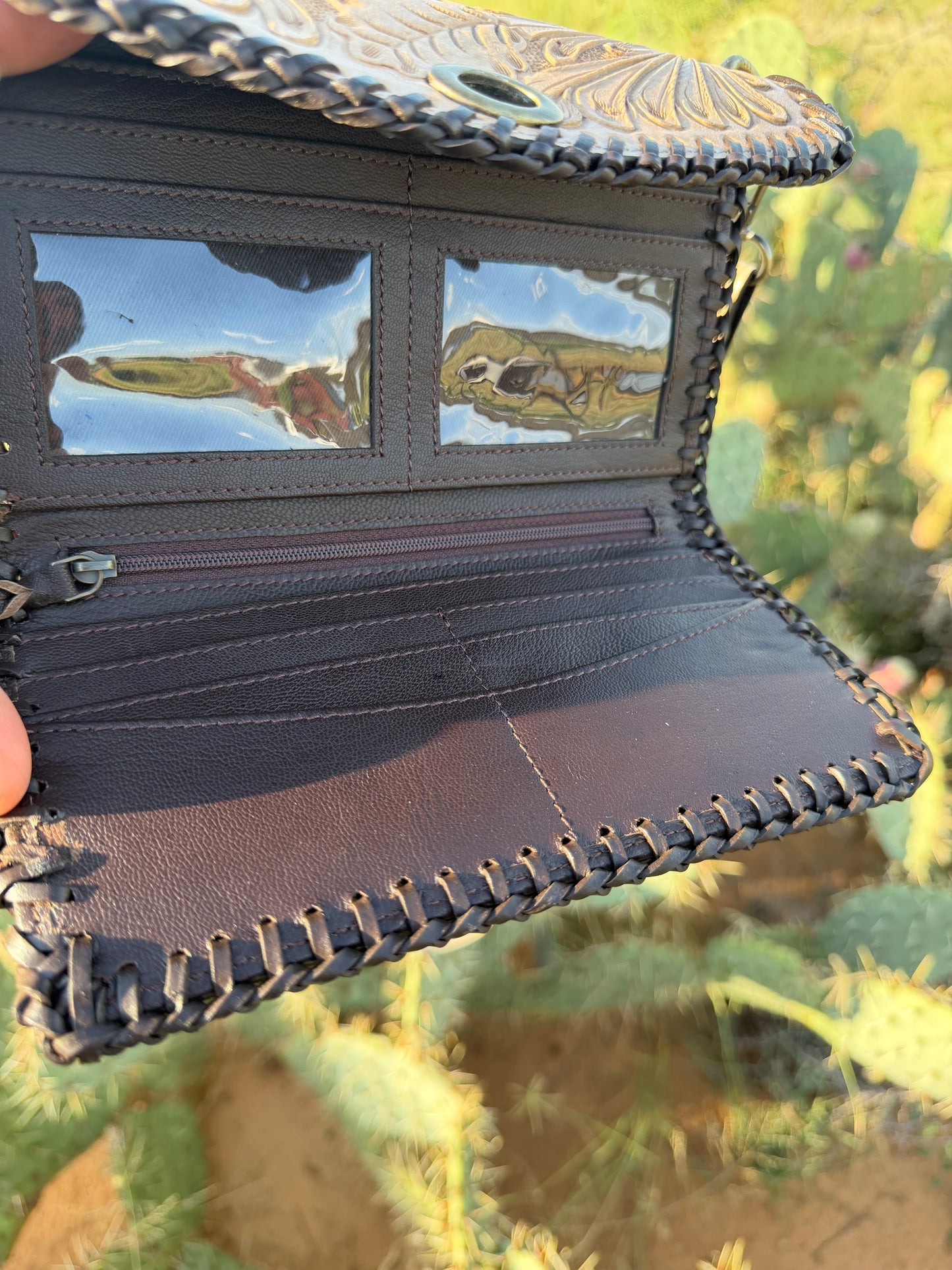 Tan Tooled Wallet Crossbody