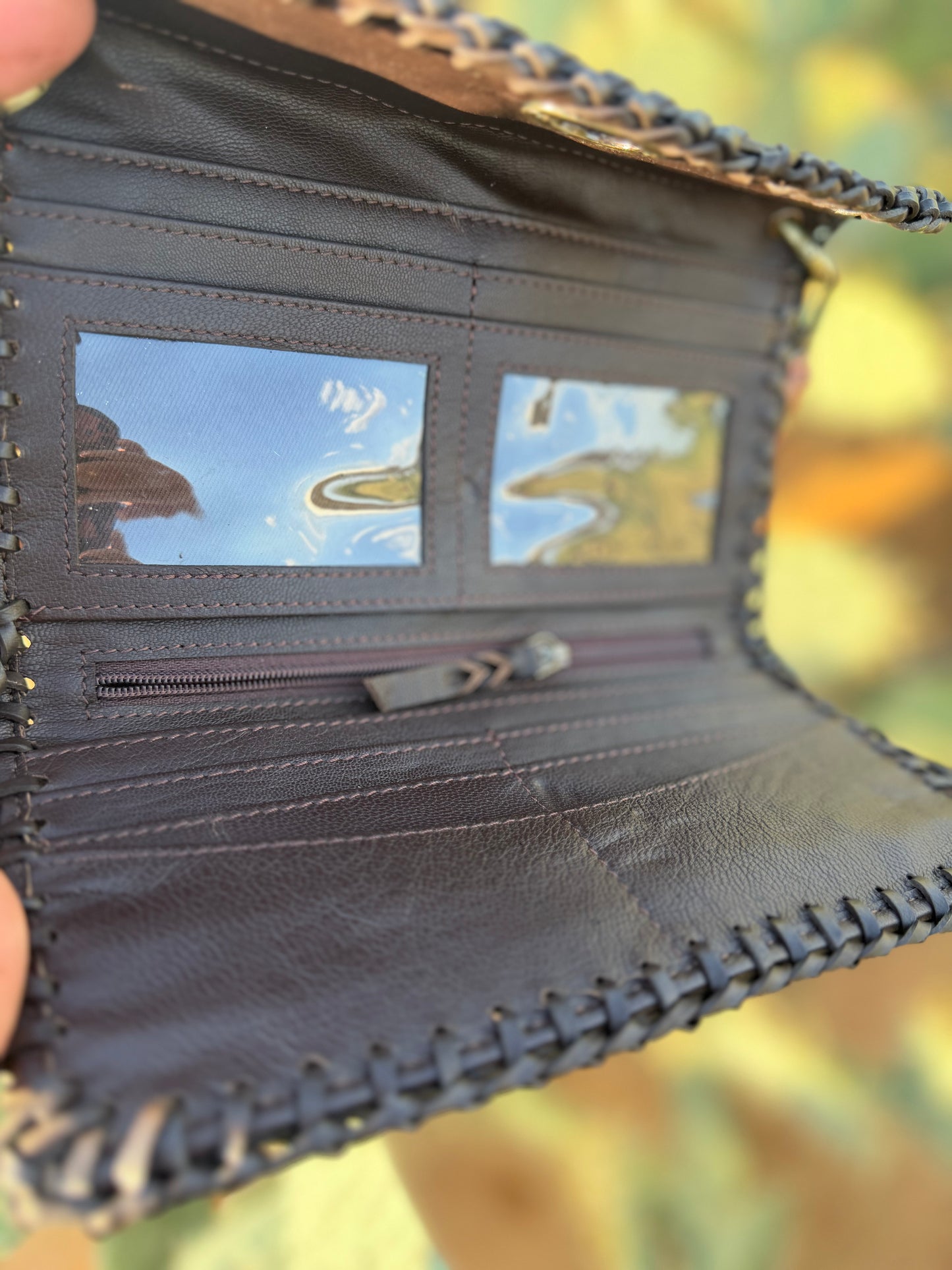 Brown Tooled Wallet Crossbody