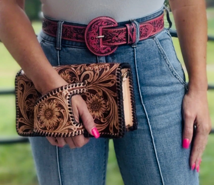 Mia Leather Tooled Clutch