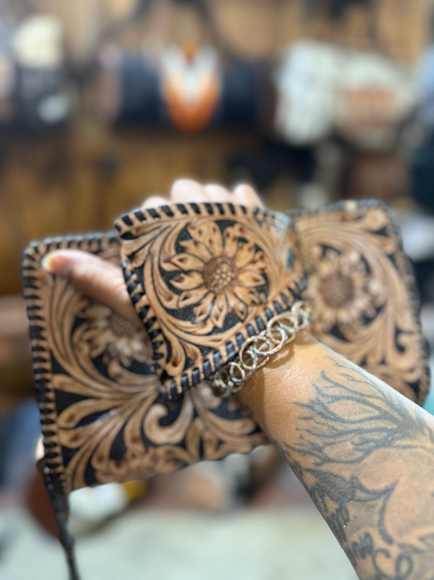 Mia Leather Tooled Clutch