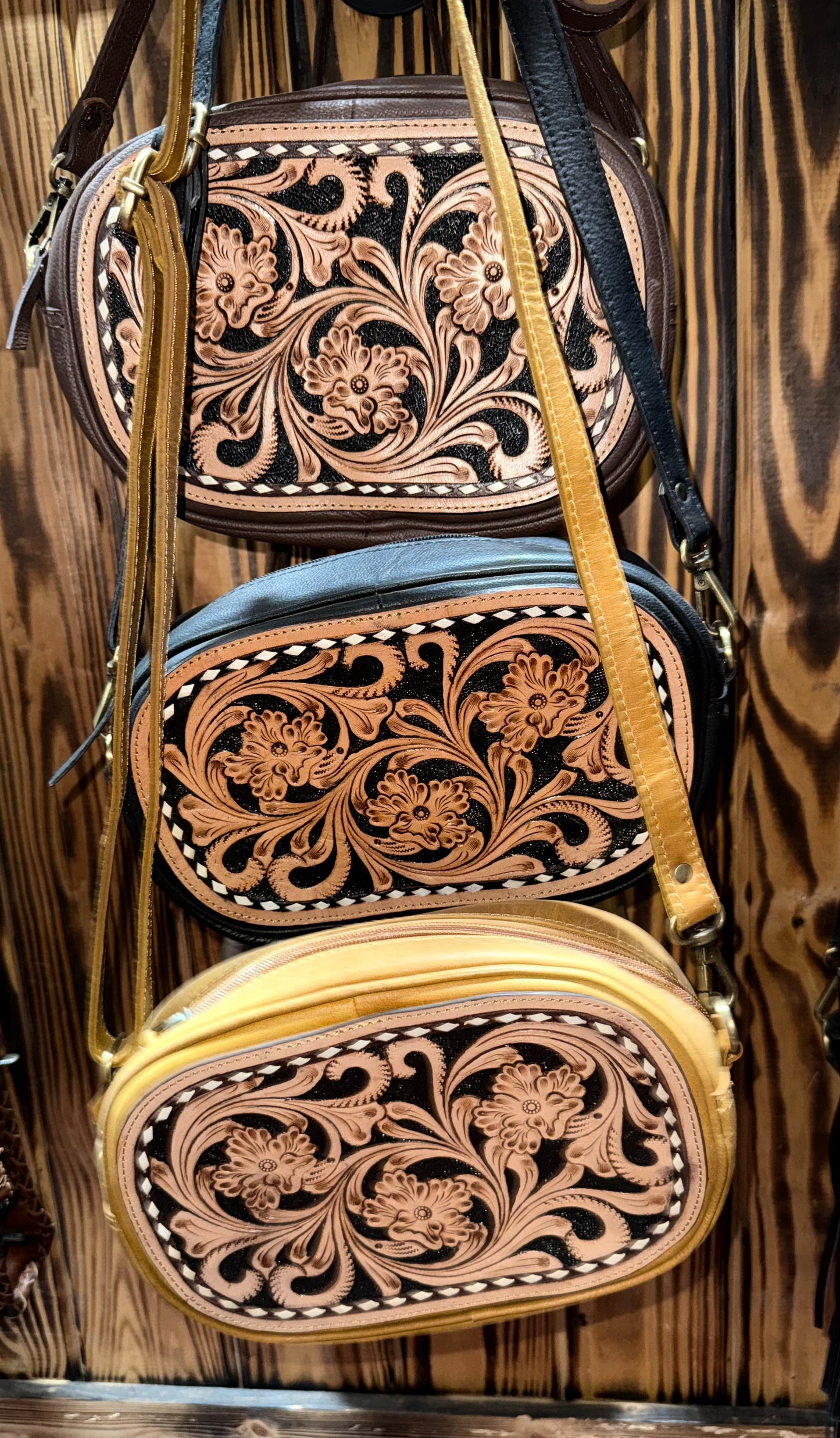Tooled Oval Crossbody (3 Colors)