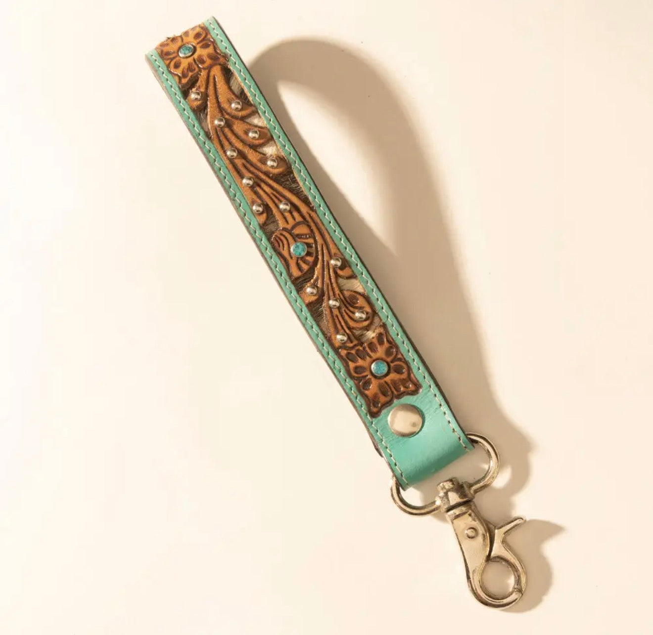 Turquoise Tooled Key Fob
