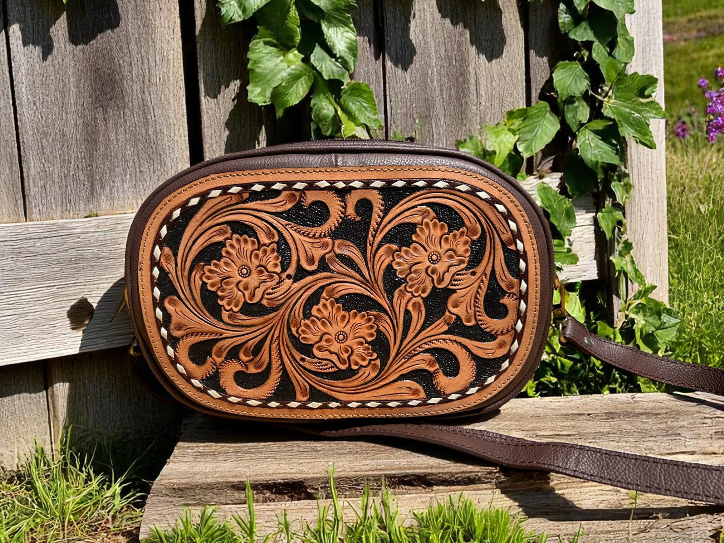 Tooled Oval Crossbody (3 Colors)