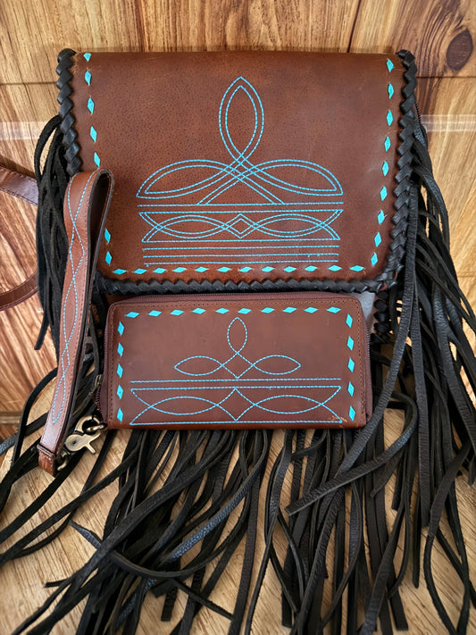 Boot Stitch Purse/Wallet Set Turq