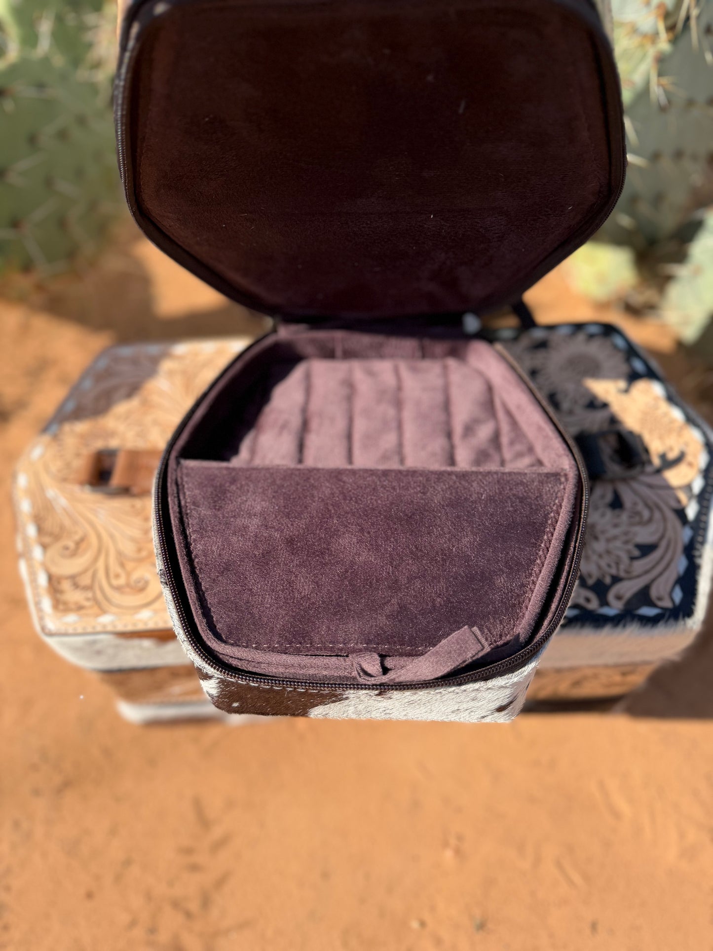 Double Stacked Tooled/ Hide Jewelry Box (3 Colors)
