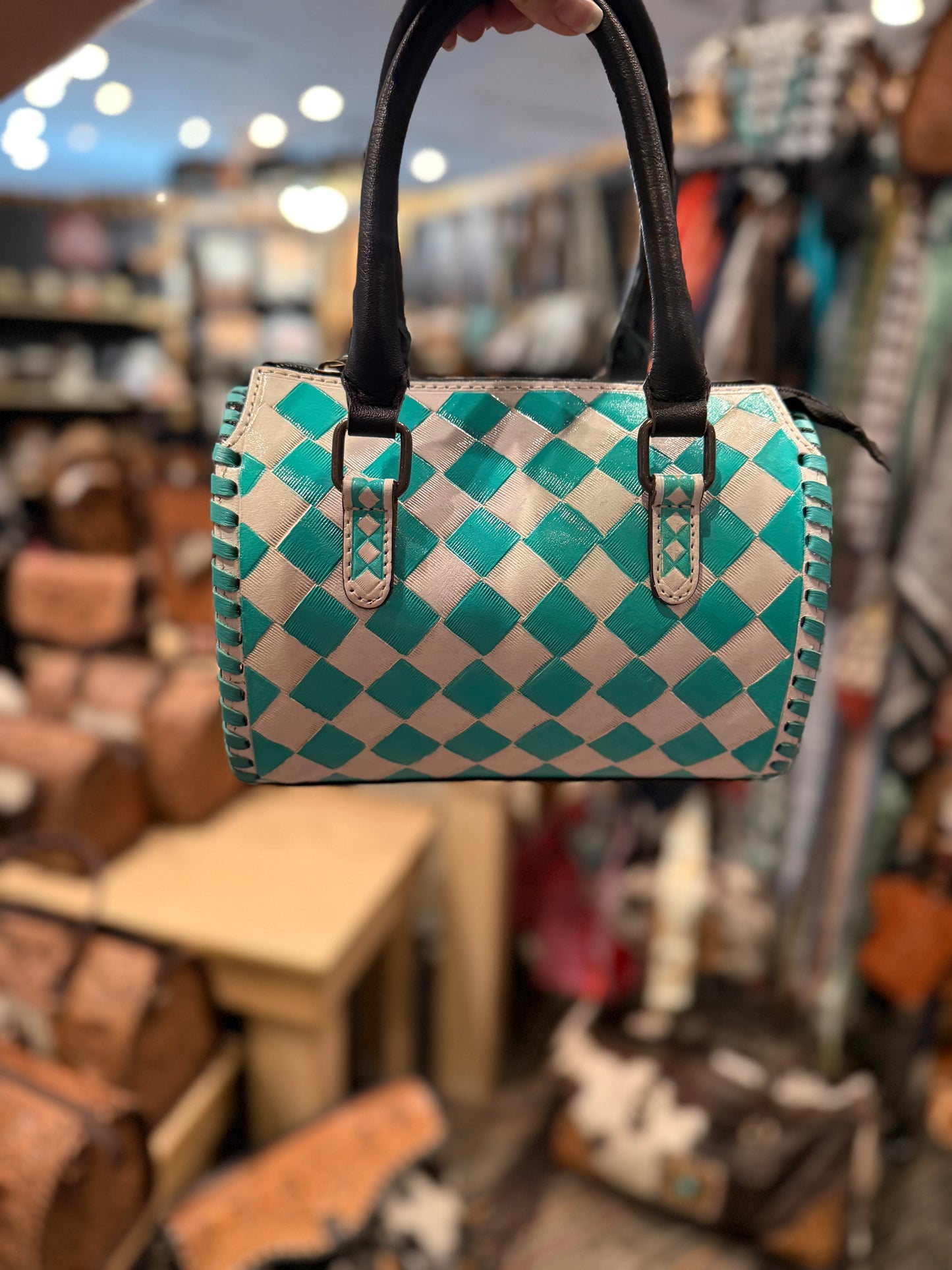 Small Turquoise Checkered Speedy