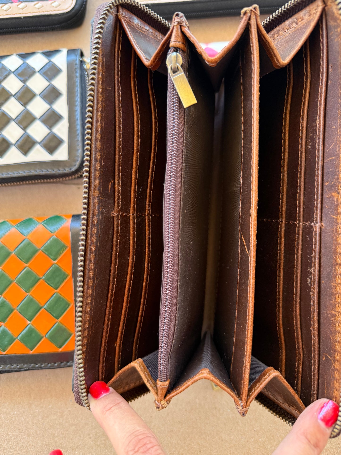 Large Checkered Zip Wallets