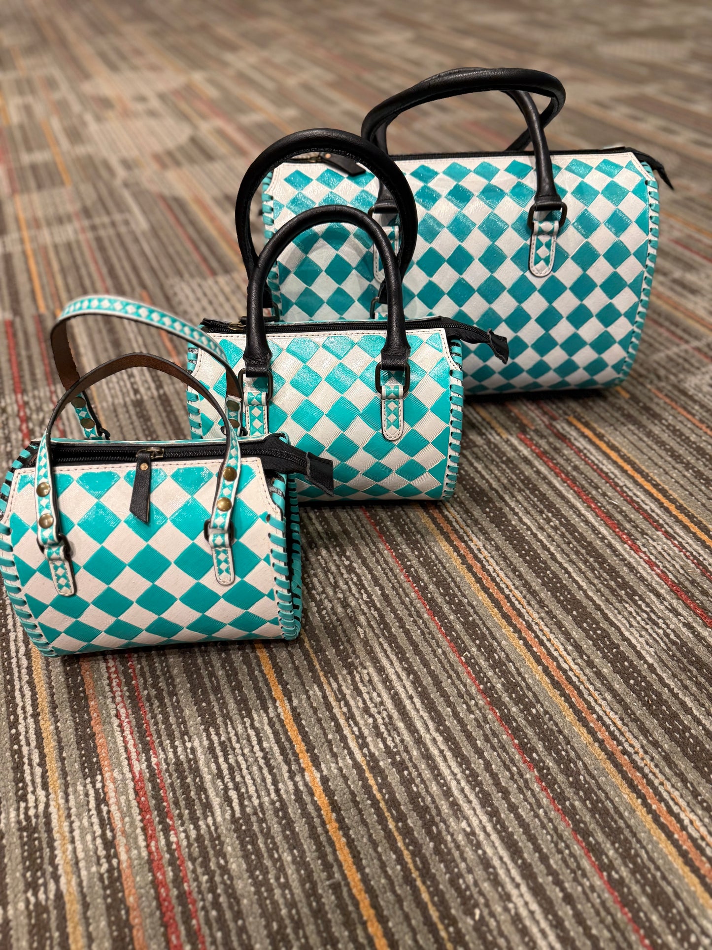 Large Turquoise Checkered Speedy