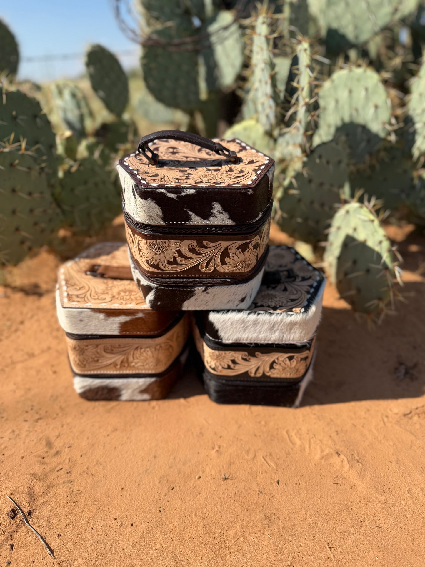 Double Stacked Tooled/ Hide Jewelry Box (3 Colors)