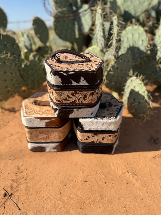Double Stacked Tooled/ Hide Jewelry Box (3 Colors)