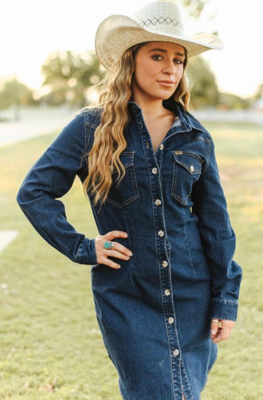 CLASSIC WESTERN BUTTON DOWN LONG SLEEVE DENIM DRESS