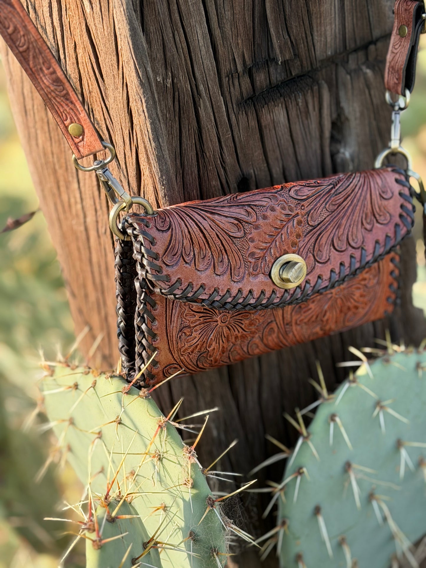 Brown Tooled Wallet Crossbody