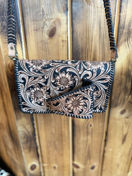 Mia Leather Tooled Clutch