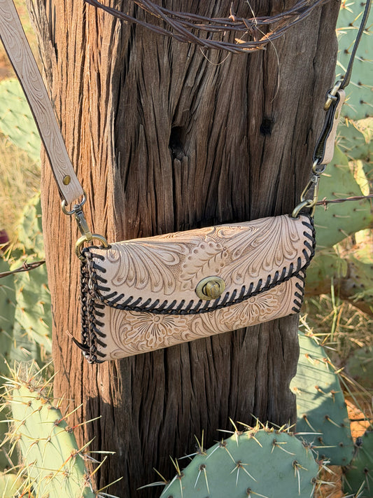 Tan Tooled Wallet Crossbody