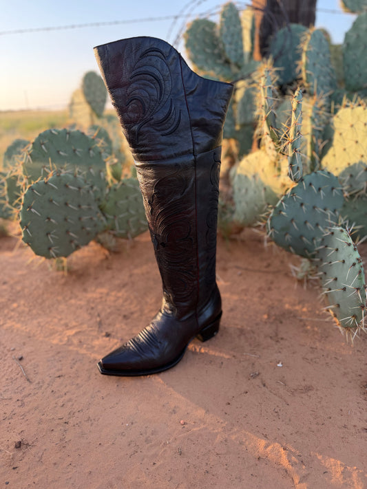 Black Cherry Knee High Leather Boots