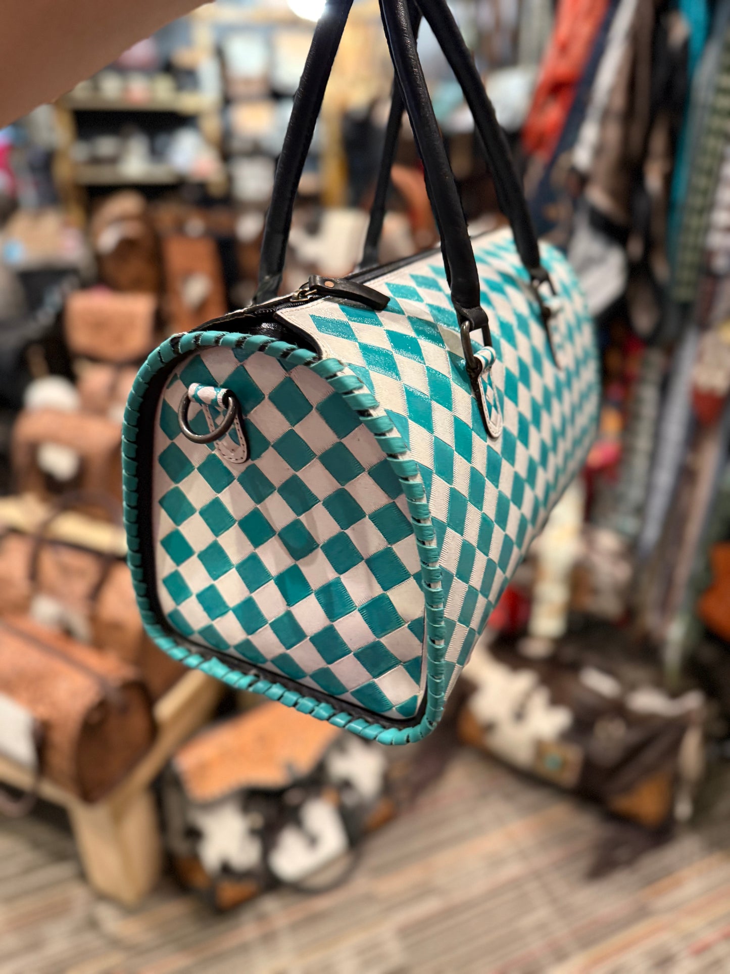 Large Turquoise Checkered Speedy