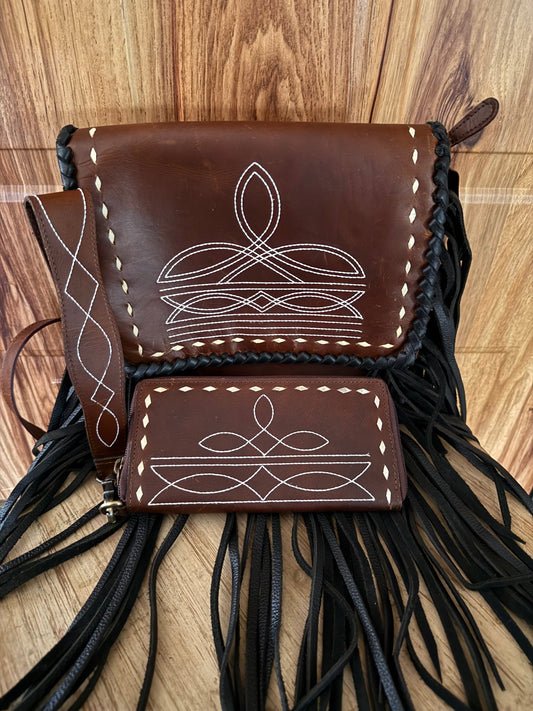 Boot Stitch Purse/Wallet Set White