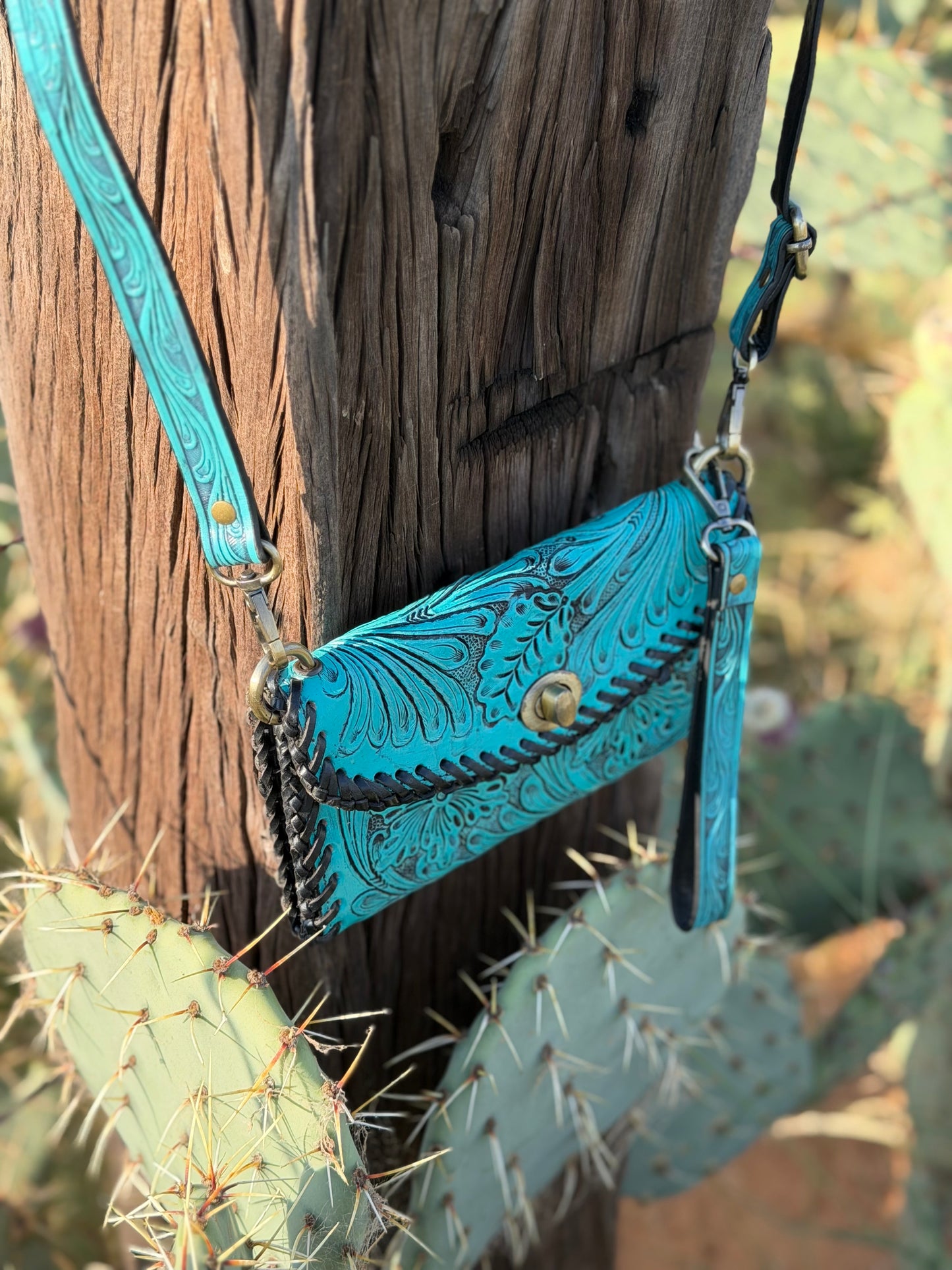 Turquoise Tooled Wallet Crossbody