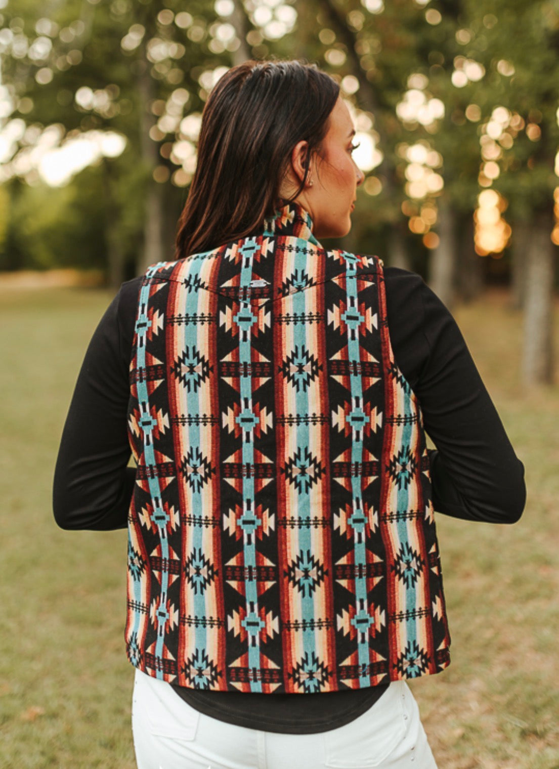 Black Multi Aztec Quilted Lined Zip-Up Vest