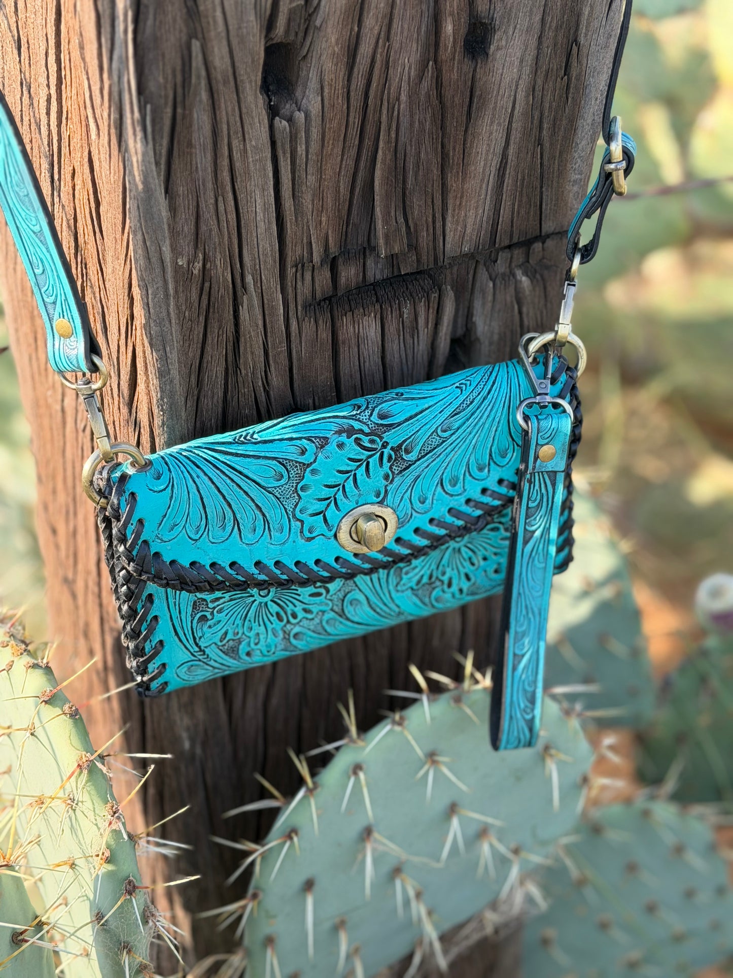 Turquoise Tooled Wallet Crossbody