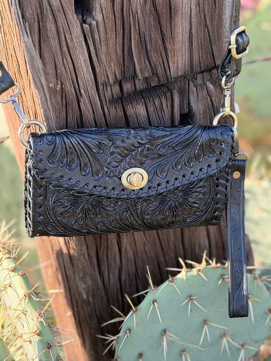 Black Tooled Wallet Crossbody