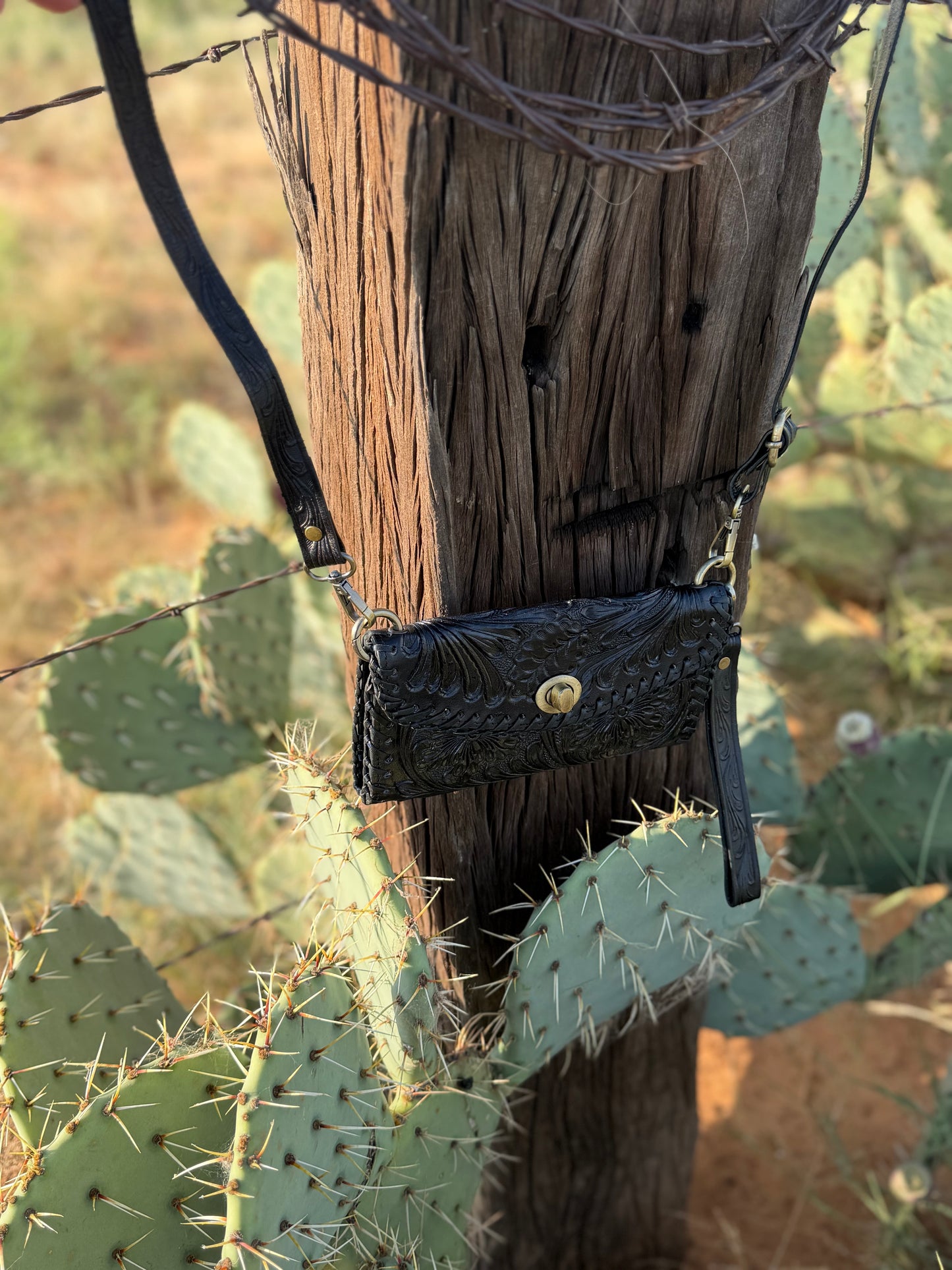 Black Tooled Wallet Crossbody