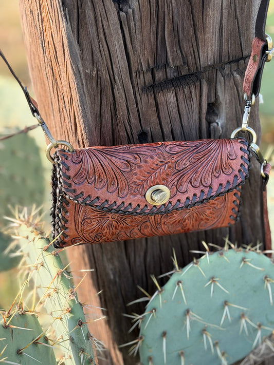 Brown Tooled Wallet Crossbody