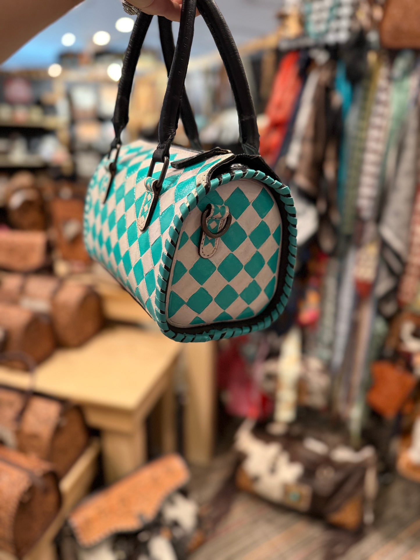 Small Turquoise Checkered Speedy