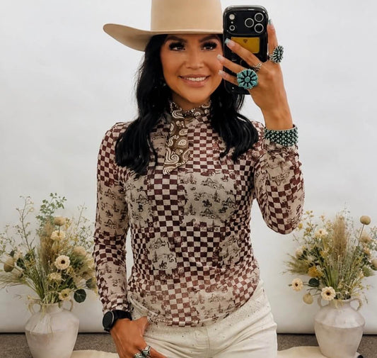 Checkered Rodeo Mesh Top