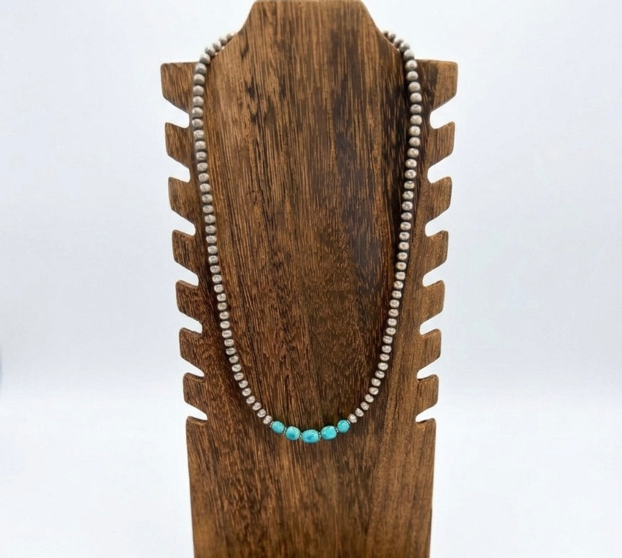 Navajo Bead With Turquoise Necklace 18”-20” Adjustable