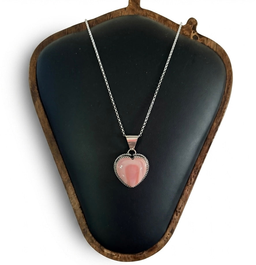 Pink Conch Heart Necklace 16” Chain